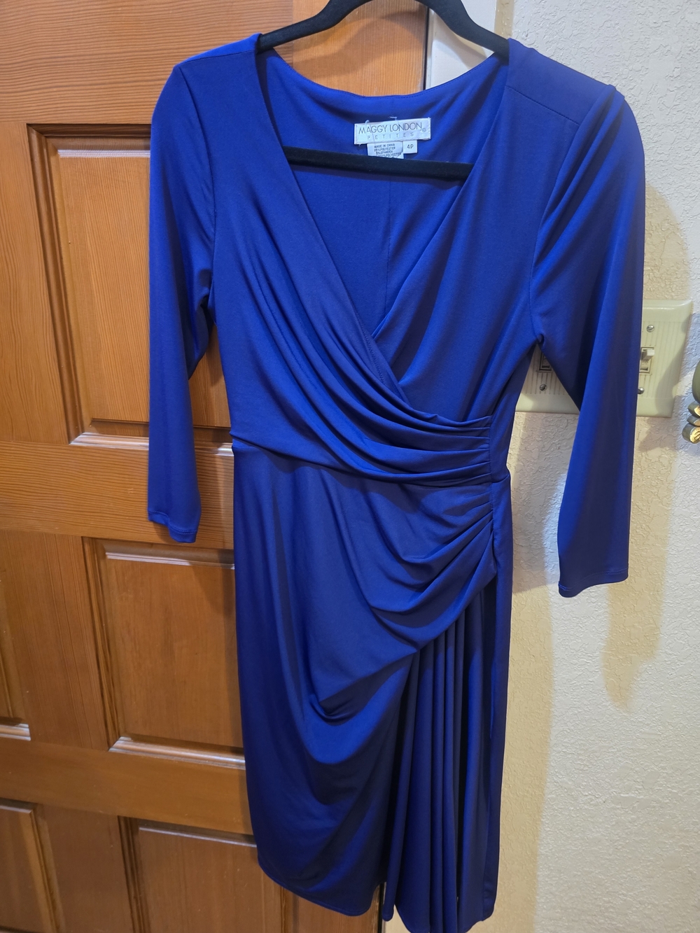 Maggy London Cobalt Blue Draped Midi Wrap Dress
